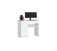 Bureau d'ordinateur gauche a7 blanc 90 cm 4 tiroirs façade blanche 90x50x77 cm