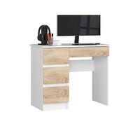 Bureau d'ordinateur gauche A7 Blanc 90 cm 4 tiroirs façade Chêne Sonoma 90x50x77 cm
