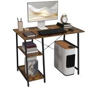 HOMCOM Bureau d'ordinateur, Bureau avec Rangement 120 x 60 cm, Table Informatique Industriel avec 2 étagères et Cadre en Acier, pour Petits espaces, Chambre à Coucher, Marron