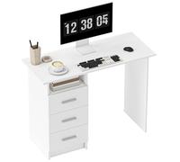 Bureau d'ordinateur - HOMCOM - 3 tiroirs et étagère ouverte - style moderne - panneau de particules - 100 x 40 x 75 cm - blanc