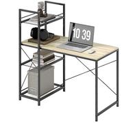 Bureau d'ordinateur - HOMCOM - avec étagère réversible à 4 niveaux - 110 cm - étagère réglable - cadre en acier - chêne et noir