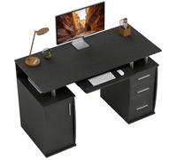 HOMCOM Bureau d'Ordinateur avec Plateau Clavier 3 Tiroirs 120 x 55 cm Noir | Bureau Informatique, Support Unité Centrale, Étagères Ouvertes, Chambre, Domicile