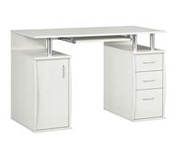 HOMCOM Bureau d'Ordinateur avec Plateau Clavier 3 Tiroirs 120 x 55 cm Blanc | Bureau Informatique, Support Unité Centrale, Étagères Ouvertes, Chambre, Domicile