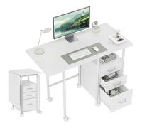 HOMCOM Bureau Pliable sur roulettes avec 3 tiroirs, Bureau d'ordinateur, Plateau Extensible, Cadre en Acier, 105x51x75,5cm, pour télétravail, Chambre, Salle d'étude, Style Moderne, Blanc