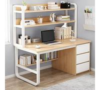 Bureau d'ordinateur industriel avec clapier, table d'écriture de 119,4 cm, poste de travail à 3 tiroirs, bureau moderne en chêne pour la maison et le bureau