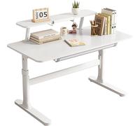 Bureau d'ordinateur manuel réglable en hauteur avec tiroirs, bureau assis-debout à hauteur réglable avec petite étagère amovible, table de travail pour le travail, les études ou les jeux(140*60cm)