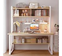 Bureau d'ordinateur Moderne avec clapier, Table de Bureau avec étagère d'affichage, Table d'étude pour PC avec étagères pour Bureau à Domicile (120 x 60 x 149 cm), Bois