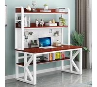 Bureau d'ordinateur moderne avec compartiments de rangement, panneau perforé et grande table de travail pour bureau à domicile, 119 cm, teck + blanc