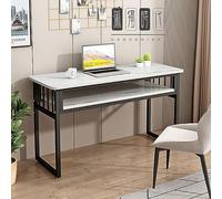 Bureau d'ordinateur moderne avec étagère de rangement - Table d'écriture à 2 niveaux avec cadre en métal pour bureau à domicile, 100 x 50 cm - Bureau élégant pour ordinateur portable pour une