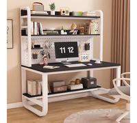 Bureau d'ordinateur moderne avec étagère et clapier pour bureau à domicile, bureau spacieux, pieds en métal, bibliothèque, espace de rangement ouvert, table d'étude (80 x 60 x 177,8 cm, noir/blanc)