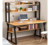 Bureau d'ordinateur moderne avec étagère et rangement - Cadre en métal robuste - Station d'écriture simple pour la maison, le bureau, l'étude, les jeux et l'amélioration de la productivité