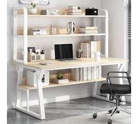 Bureau d'ordinateur moderne avec étagères de rangement et étagère à cadre en métal robuste, station de travail d'écriture pour la maison et le bureau, 78,7 cm, design simple (finition naturelle)