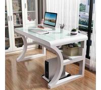 Bureau d'ordinateur moderne avec plateau en verre de 120 cm avec cadre en métal, multi-étagères de rangement, idéal pour la maison ou le bureau, mobilier élégant et fonctionnel