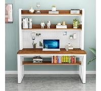 Bureau d'ordinateur moderne de 119,4 cm avec compartiments de rangement et panneau perforé - Table d'écriture élégante en chêne et blanc pour la maison, le bureau, les étudiants, les études et