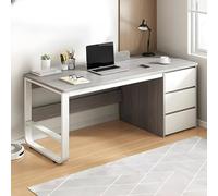 Bureau d'ordinateur moderne de 99,1 cm avec 3 tiroirs et gestion des câbles, design rectangulaire gain de place, dessus en bois pour la maison ou le bureau, finition grise, 50,8 x 73,7 cm (l x H)
