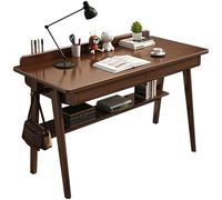 Bureau d'ordinateur moderne du milieu du siècle en bois massif avec tiroir et étagère de rangement, design compact pour les petits espaces