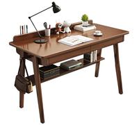 Bureau d'ordinateur moderne du milieu du siècle en bois massif avec tiroirs et étagères, petite table d'étude avec crochets pour chambre à coucher, poste de travail étudiant (noyer, 100 cm)