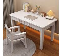 Bureau d'ordinateur moderne du milieu du siècle en chêne massif avec tiroir de rangement - Bureau d'écriture élégant pour petits espaces (78,7 cm, blanc) - Idéal pour la maison et le bureau