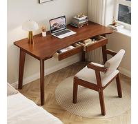 Bureau d'ordinateur moderne en noyer avec 2 tiroirs, table d'écriture en bois massif de 78,7 cm, bureau d'étude élégant pour bureau à domicile, design incurvé pour plus de confort et d'efficacité