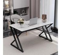 Bureau d'ordinateur moderne en pierre d'ardoise, table d'écriture rectangulaire avec pieds en métal, bureau de jeu élégant pour la maison, la chambre, le bureau et le bureau (140 x 80 x 75 c