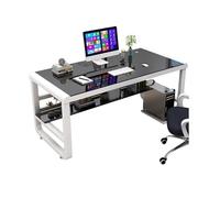 Bureau d'ordinateur Moderne en Verre trempé avec Structure métallique en Forme de U, Robuste et Fonctionnel, idéal for écrire, Jouer ou Travailler à Domicile.(White+Black,47.2inch)