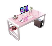 Bureau d'ordinateur Moderne en Verre trempé avec Structure métallique en Forme de U, Robuste et Fonctionnel, idéal for écrire, Jouer ou Travailler à Domicile.(Pink,47.2inch)