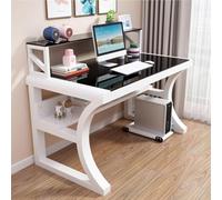 Bureau d'ordinateur moderne en verre trempé de 78,7 cm avec cadre en métal, poste de travail élégant avec étagères de rangement, idéal pour les jeux et les besoins d'écriture à la maison