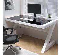Bureau d'ordinateur moderne en verre trempé en forme de Z, cadre en métal de 99 cm, bureau d'étude et de jeu élégant pour bureau à domicile, design ergonomique pour étudiants, mobilier contemporain