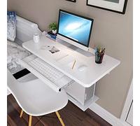 Bureau d'ordinateur mural avec tiroirs et étagères - Design simple pliable en noyer noir, noyer clair, teck et blanc - Solution peu encombrante pour bureau à domicile