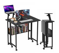 Bureau d'ordinateur Pliable avec Roulette Noir - VIVOLILV - Avec Rangement,Support Amovible de Surélévation - 80x58x75cm