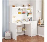 Bureau d'ordinateur Portable avec étagère,Bureau Moderne en Bois avec étagère de Rangement Poste de Travail Avec Armoire d'écriture, d'étude pour Bureau à Domicile(Size:120x45x165cm,Color:Blanc)