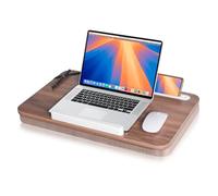 Bureau d'ordinateur portable de qualité supérieure avec support de téléphone, finition grain de bois, bureau portable de 53,3 cm, base rembourrée pour bureau à domicile, travail