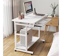 Bureau d'ordinateur réglable en Hauteur pour Petits espaces, Table d'appoint avec étagères et Plateau pour Clavier, Bureau à Domicile, Table de Travail Mobile, Table pour Ordinateur Portable