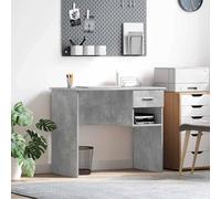 Bureau d'ordinateur robuste en bois avec tiroir - 90 x 49,5 x 75 cm - Gris béton - Pour bureau, salle d'étude, jeux - Table d'écriture moderne