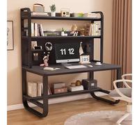 Bureau d'ordinateur spacieux avec étagère et clapier pieds en métal Espace de rangement ouvert Table d'étude pour bureau à domicile 90 x 60 x 178 cm Finition élégante grise et noire