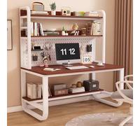 Bureau d'ordinateur spacieux avec étagère et clapier pieds en métal - Table d'étude ouverte pour bureau à domicile - 110 x 60 x 178 cm - Design moderne - Espace de travail efficace