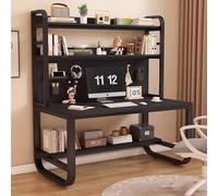 Bureau d'ordinateur spacieux noir avec étagère et clapier pieds en métal pour bureau à domicile, table d'étude (99,8 x 60 x 177,8 cm)