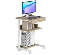 HOMCOM Petit Bureau d'Ordinateur sur Roues avec Rangement 56 x 51 cm Chêne | Avec Tiroir, Compartiment Et Support CPU, Table Informatique, Pour Étudier, Pour Petits Espaces Chambre