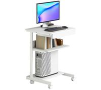 HOMCOM Bureau d'ordinateur sur Roues, Bureau avec Rangement 56 x 51 cm avec tiroir, Compartiment et Support CPU, Table Informatique pour étudier pour Petits espaces Chambre, Blanc