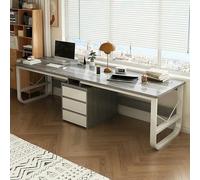 Bureau d'ordinateur, table d'écriture en bois, double poste de travail moderne avec tiroirs, extra long pour une utilisation à domicile ou au bureau, design polyvalent pour un espace de travail