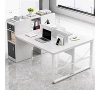 Bureau double avec tiroirs de rangement et cloison, idéal pour les espaces de bureau partagés et les environnements de travail collaboratifs
