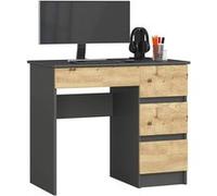 Bureau droit AKORD A7, gris graphite, 90 cm, 4 tiroirs façade chêne artisan (90 x 50 x 77 cm) Gris