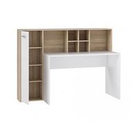 Bureau droit avec rangements décor chêne clair et blanc mat - KEVAN