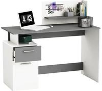 Bureau droit - Blanc et gris - Contemporain - L 121,5 x H 109,7 x P 55,1 cm - 1 porte 1 tiroir - PLATON