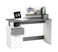 Bureau droit - Blanc et gris - Contemporain - L 121,5 x H 109,7 x P 55,1 cm - 1 porte 1 tiroir - PLATON