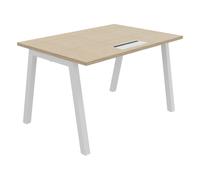 Bureau droit Burocolor A avec trappe d'accès - L.120 x P.80 cm - Plateau Chêne - Pieds Blanc