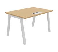 Bureau droit Burocolor A avec trappe d'accès - L.120 x P.80 cm - Plateau Hêtre - Pieds Blanc