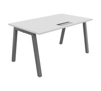 Bureau droit Burocolor A avec trappe d'accès - L.140 x P.80 cm - Plateau Blanc - Pieds Aluminium