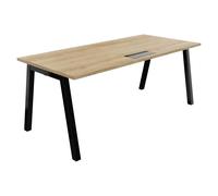 Bureau droit Burocolor A avec trappe d'accès - L.180 x P.80 cm - Plateau Chêne Nebraska - Pieds Noir