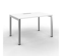 Bureau droit Burocolor avec trappe d'accès - L.120 x P.80 cm - Plateau Blanc - Pieds Aluminium